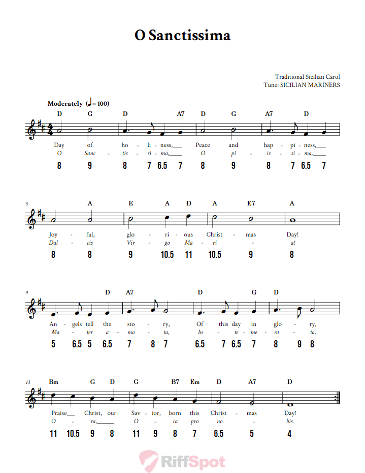 O Sanctissima - Free Stylophone Number Tab and Sheet Music With Chords and Lyrics
