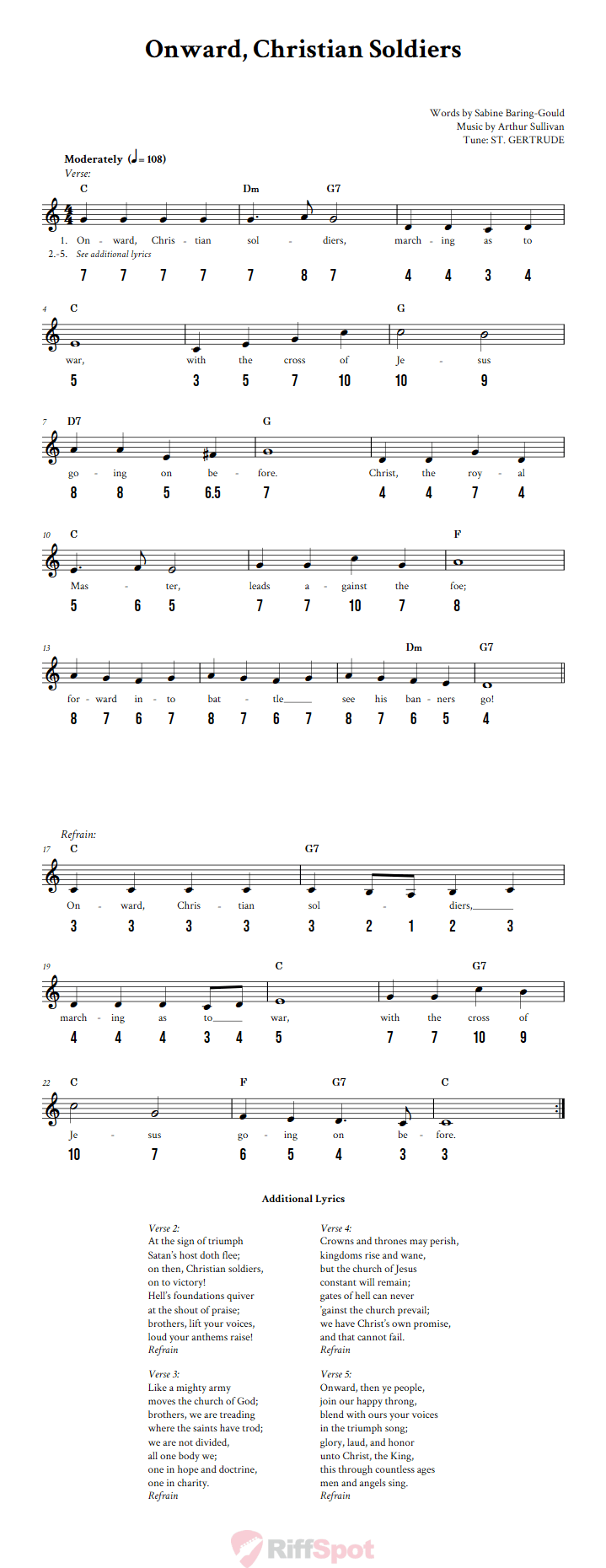 Onward, Christian Soldiers - Free Stylophone Number Tab and Sheet Music With Chords and Lyrics