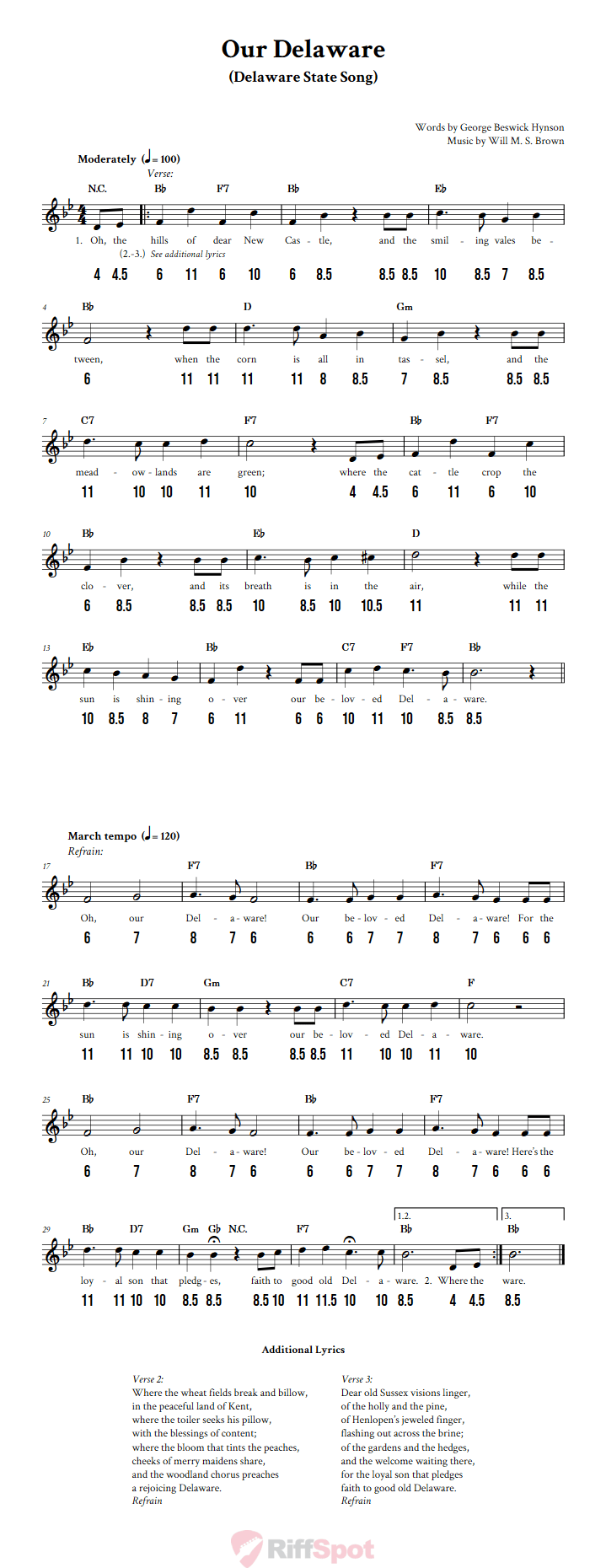 Our Delaware - Free Stylophone Number Tab and Sheet Music With Chords and Lyrics