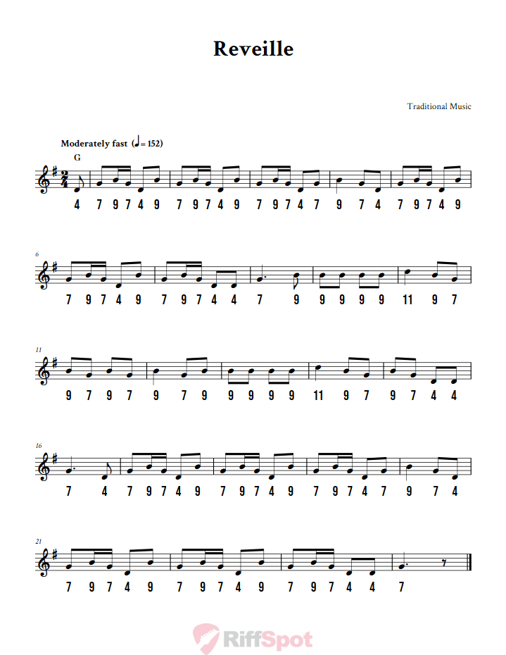 Reveille - Free Stylophone Number Tab and Sheet Music With Chords