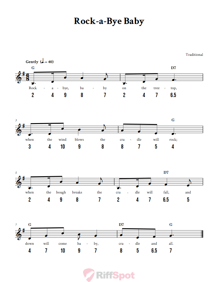 Rock-a-bye Baby - Free Stylophone Number Tab and Sheet Music With Chords and Lyrics