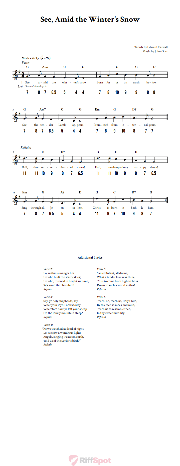 See, Amid the Winter's Snow - Free Stylophone Number Tab and Sheet Music With Chords and Lyrics