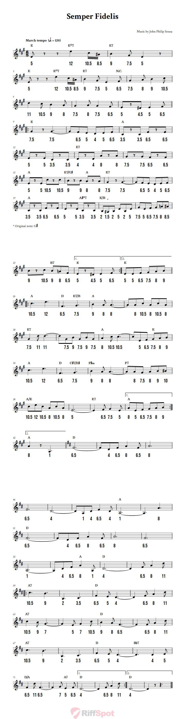 Semper Fidelis - Free Stylophone Number Tab and Sheet Music With Chords
