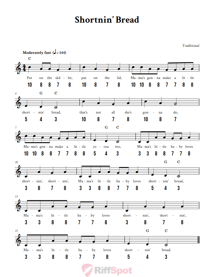 Shortnin' Bread - Free Stylophone Number Tab and Sheet Music With Chords and Lyrics