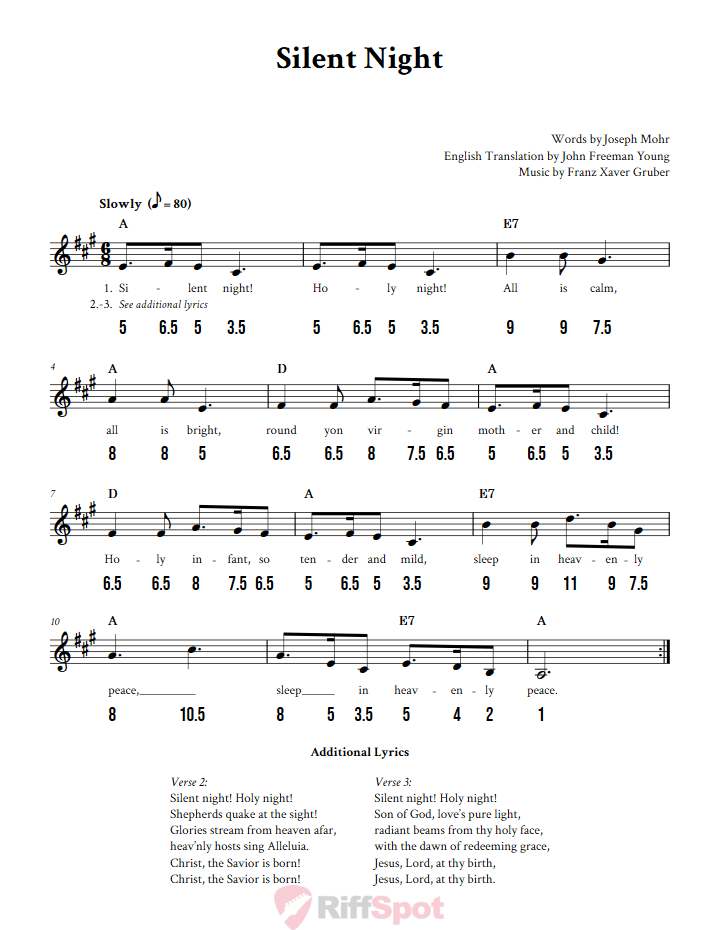 Silent Night - Free Stylophone Number Tab and Sheet Music With Chords and Lyrics