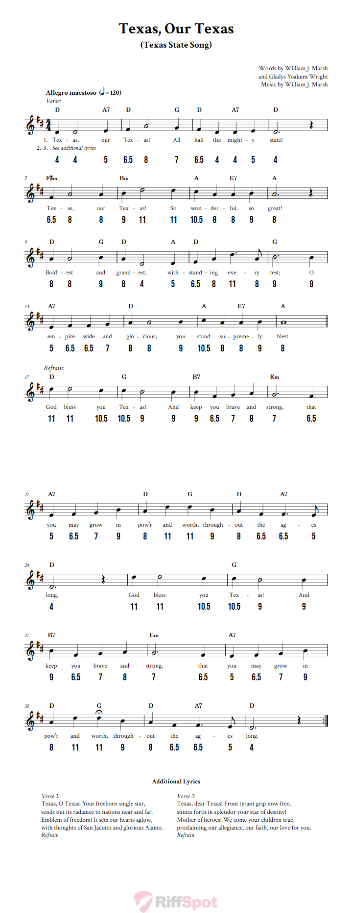 Texas, Our Texas - Free Stylophone Number Tab and Sheet Music With Chords and Lyrics