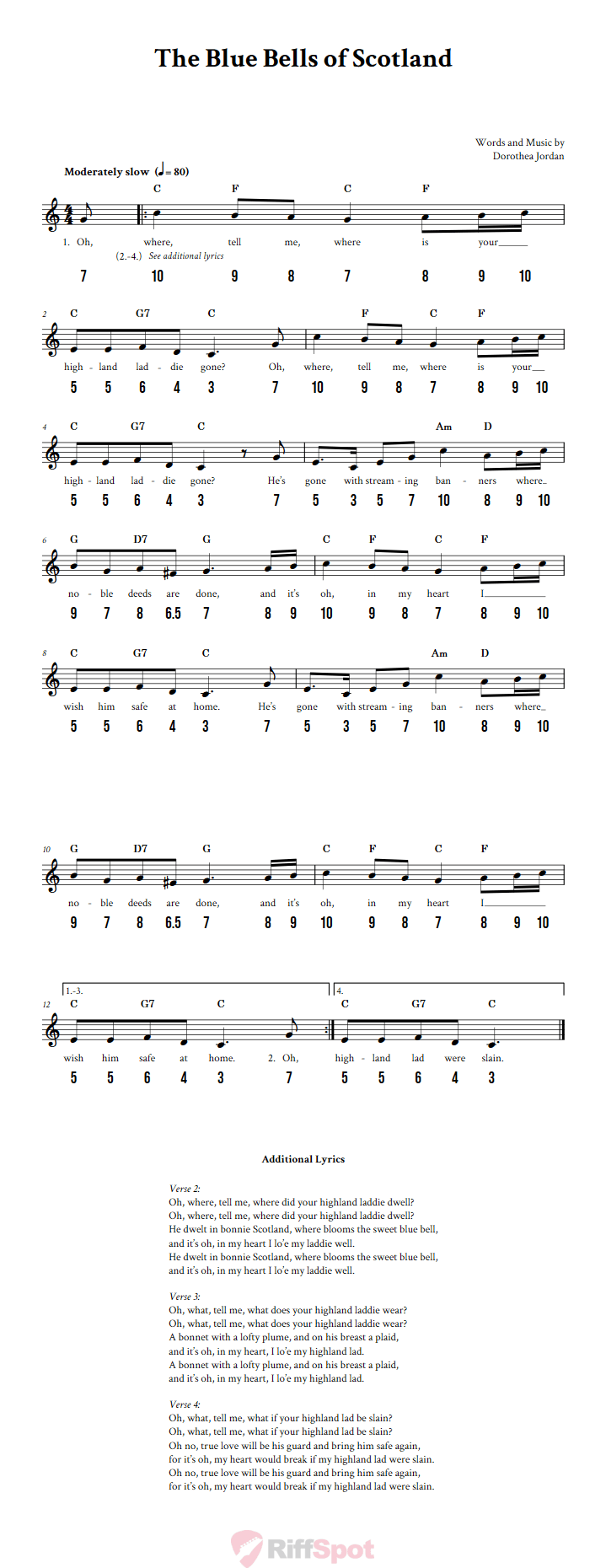 The Blue Bells of Scotland - Free Stylophone Number Tab and Sheet Music With Chords and Lyrics
