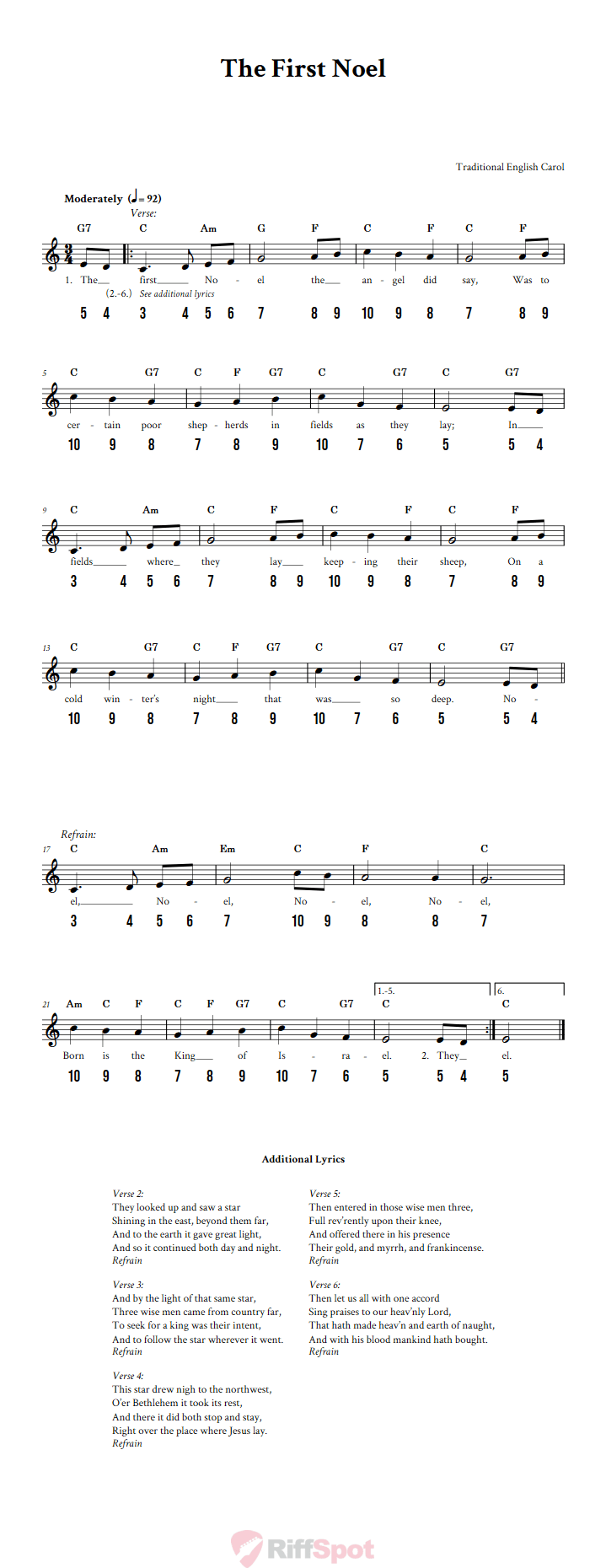 The First Noel - Free Stylophone Number Tab and Sheet Music With Chords and Lyrics