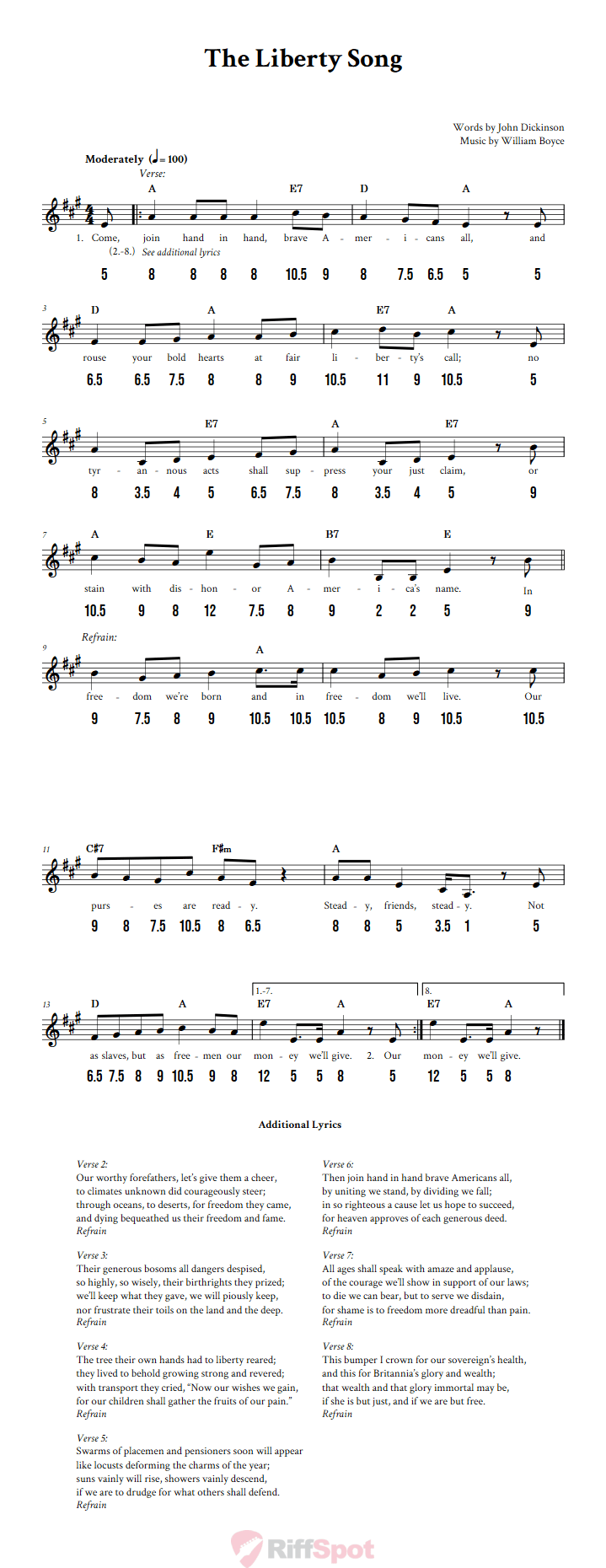 The Liberty Song - Free Stylophone Number Tab and Sheet Music With Chords and Lyrics