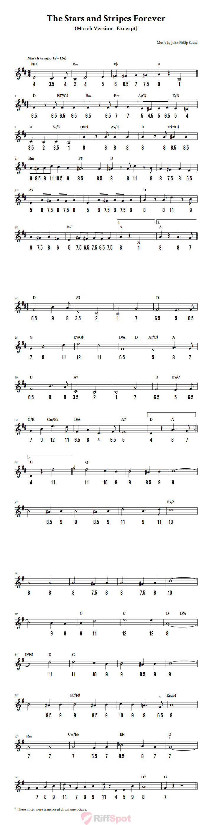 The Stars and Stripes Forever (March) - Free Stylophone Number Tab and Sheet Music With Chords