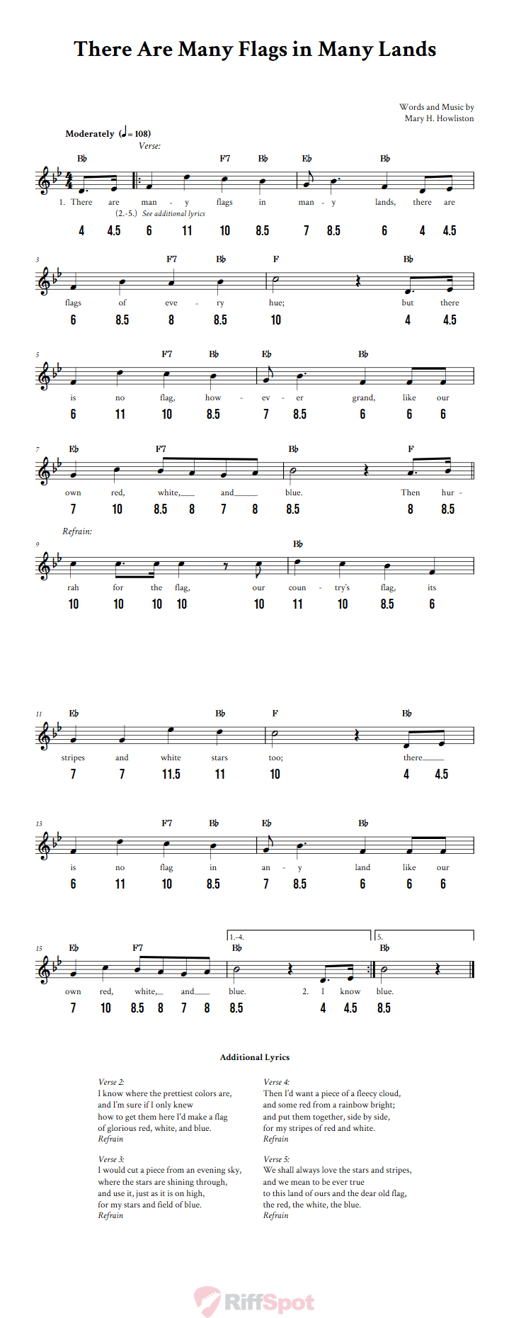 There Are Many Flags in Many Lands - Free Stylophone Number Tab and Sheet Music With Chords and Lyrics