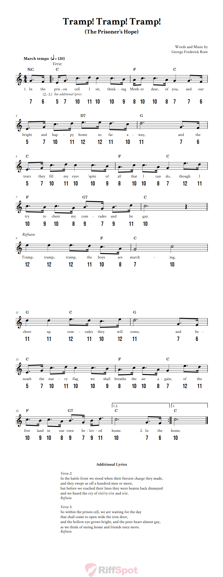 Tramp! Tramp! Tramp! - Free Stylophone Number Tab and Sheet Music With Chords and Lyrics