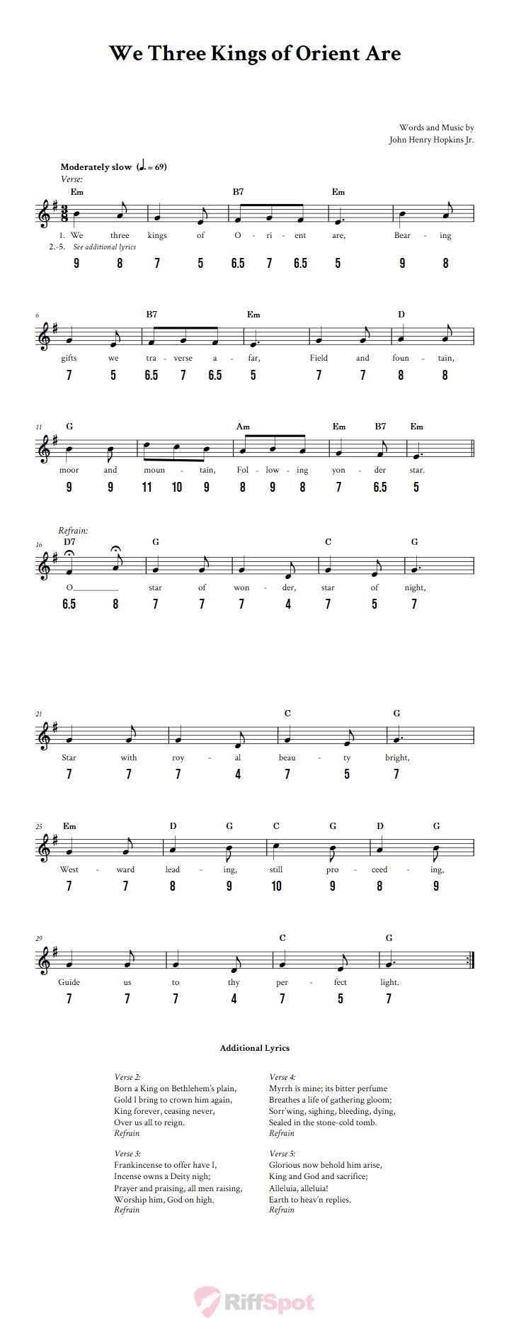 We Three Kings of Orient Are - Free Stylophone Number Tab and Sheet Music With Chords and Lyrics