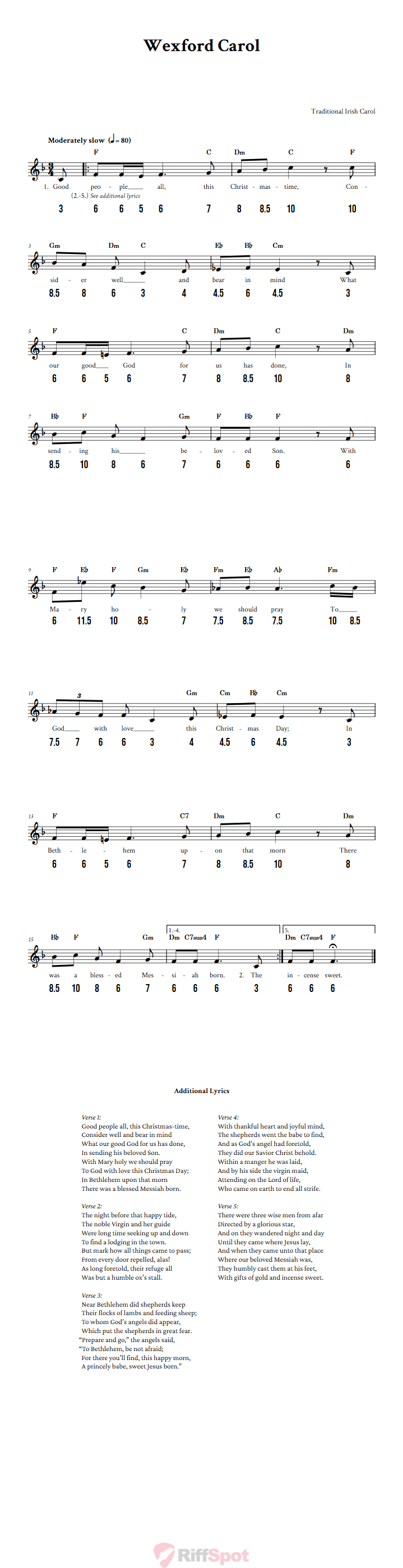 Wexford Carol - Free Stylophone Number Tab and Sheet Music With Chords and Lyrics