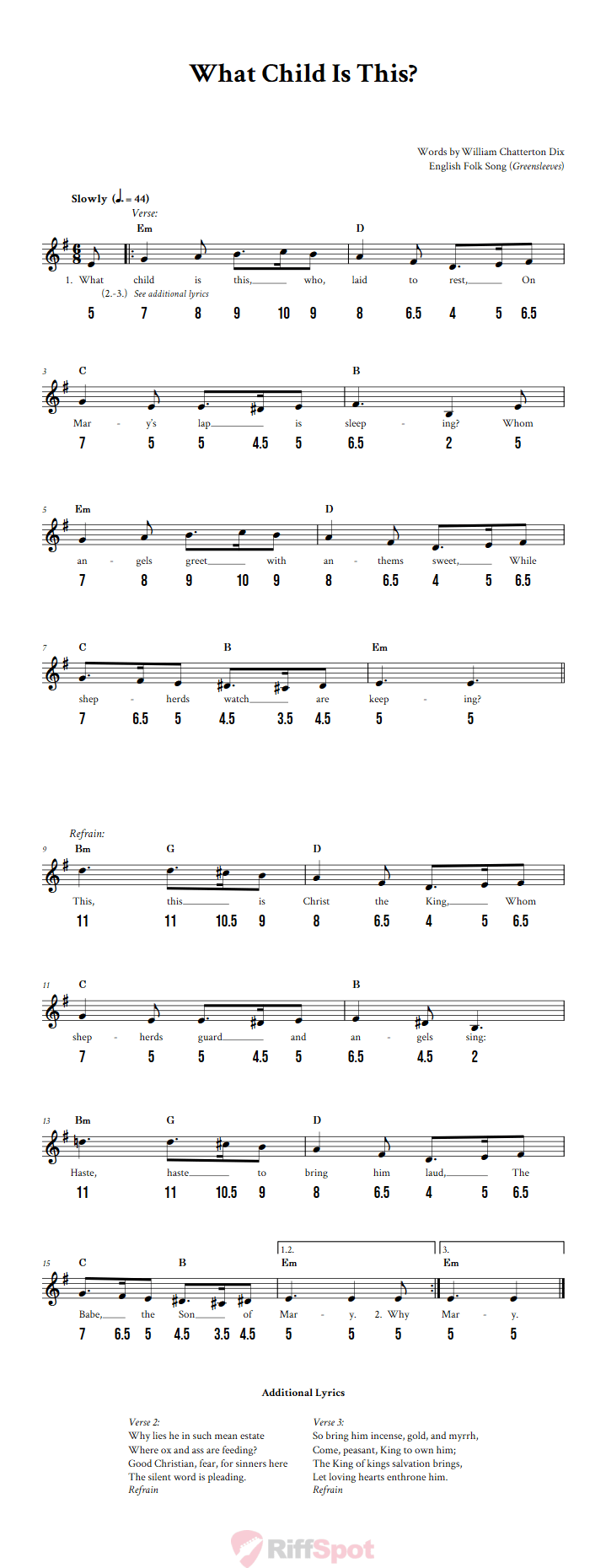 What Child Is This? - Free Stylophone Number Tab and Sheet Music With Chords and Lyrics
