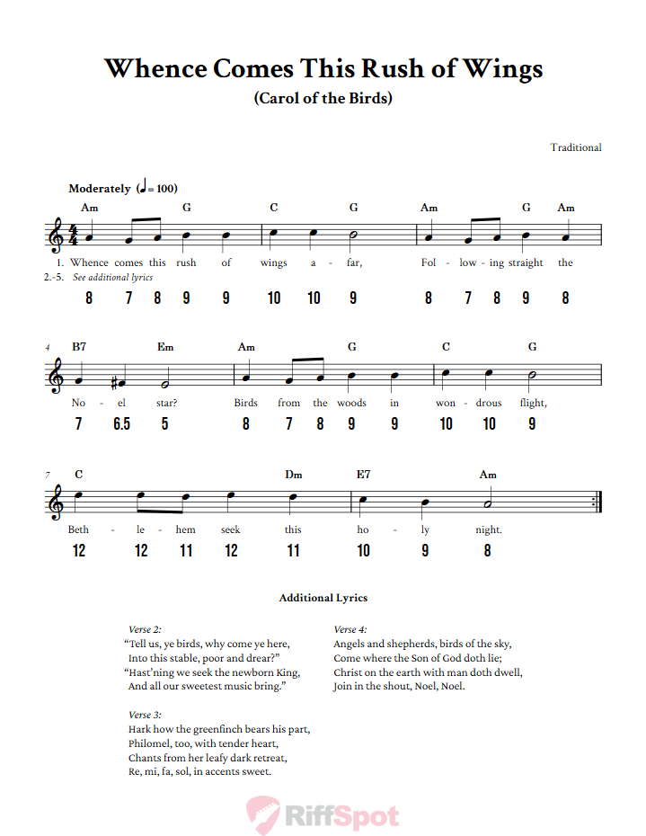 Whence Comes This Rush of Wings - Free Stylophone Number Tab and Sheet Music With Chords and Lyrics