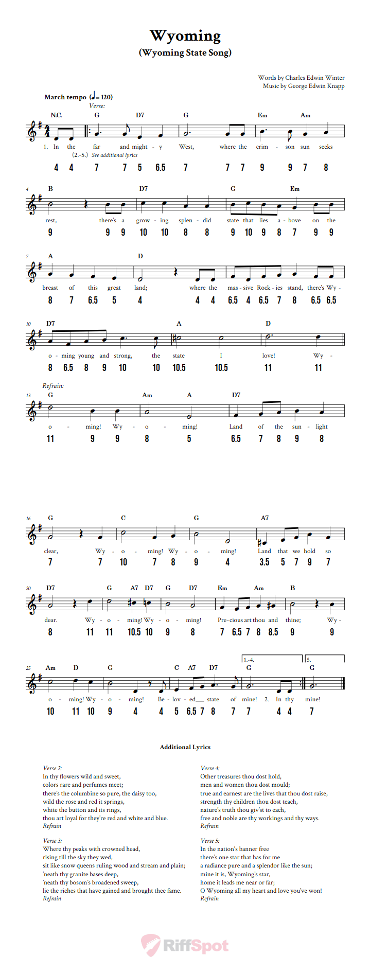 Wyoming - Free Stylophone Number Tab and Sheet Music With Chords and Lyrics