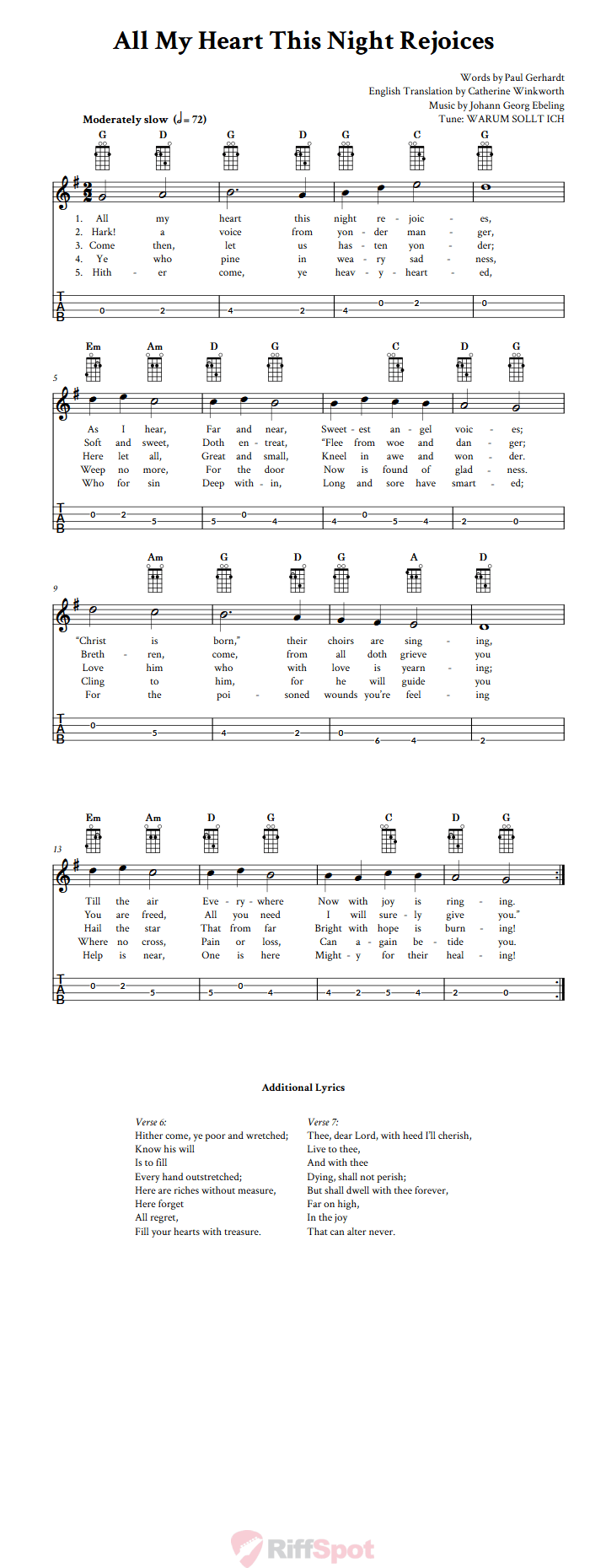 All My Heart This Night Rejoices  Tenor Banjo Tab