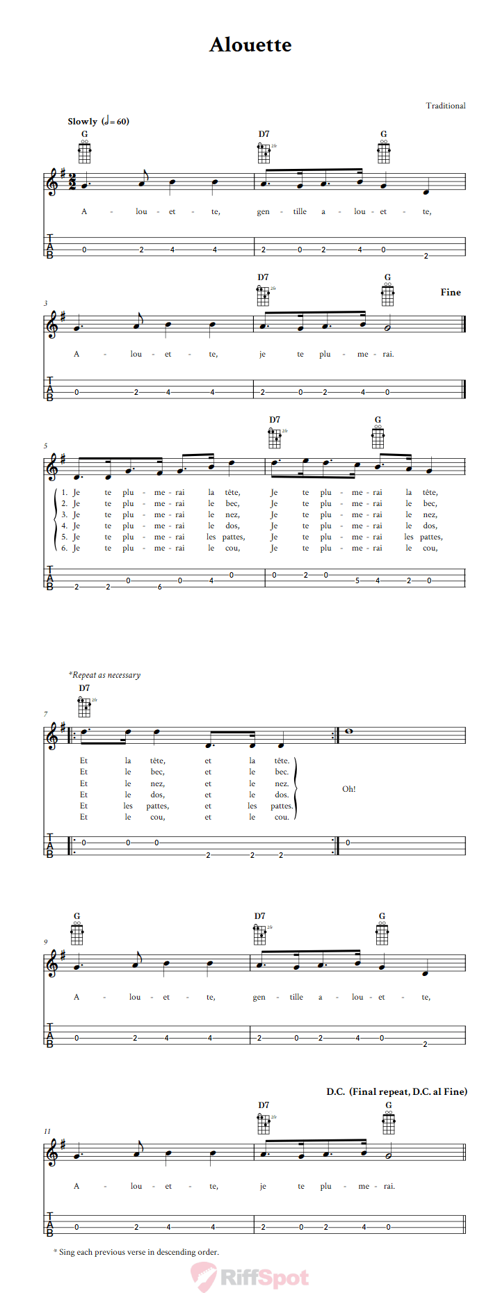 Alouette Tenor Banjo Tab