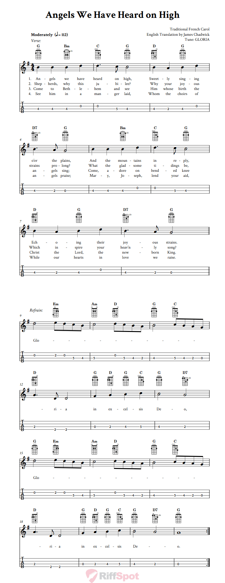 Angels We Have Heard on High  Tenor Banjo Tab
