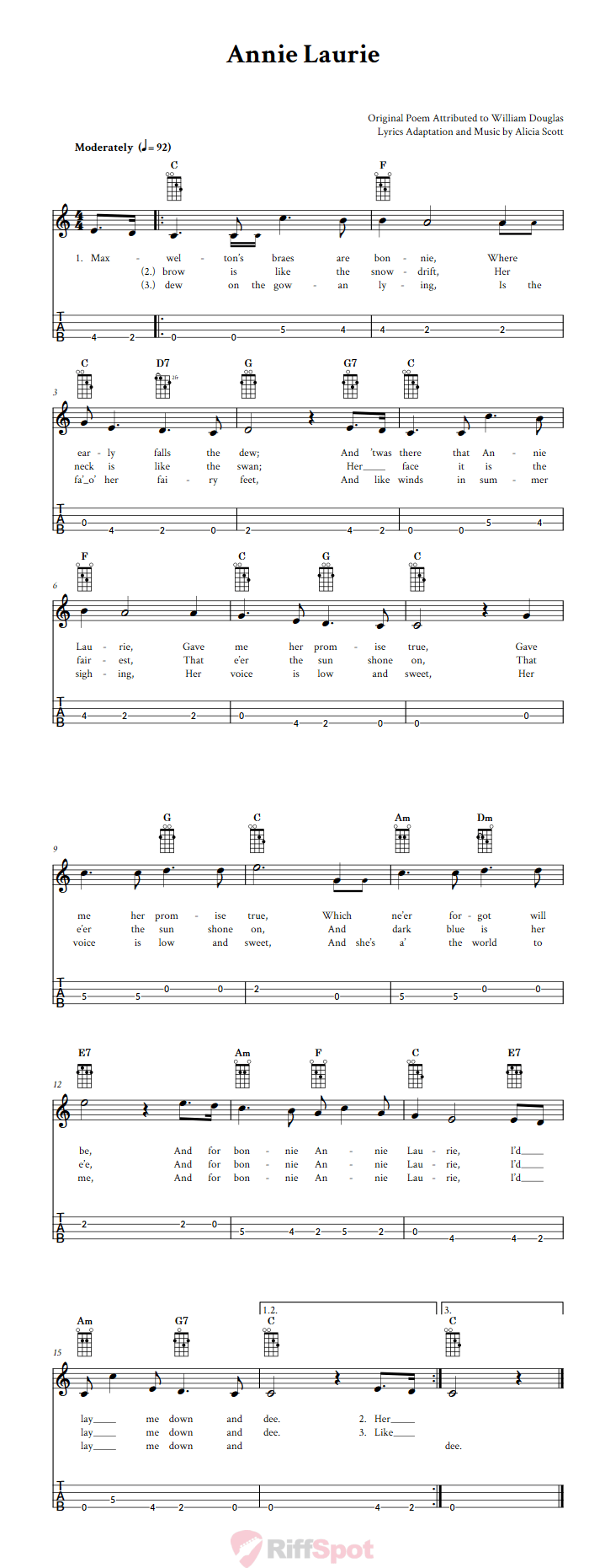 Annie Laurie Tenor Banjo Tab