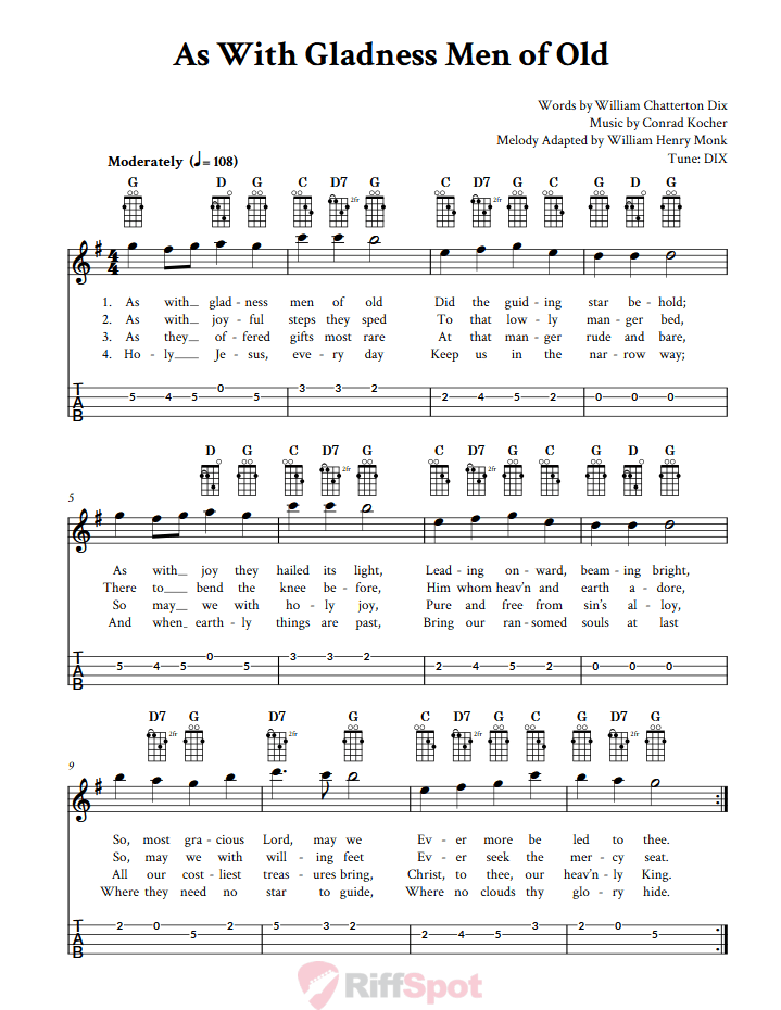 As With Gladness Men of Old  Tenor Banjo Tab