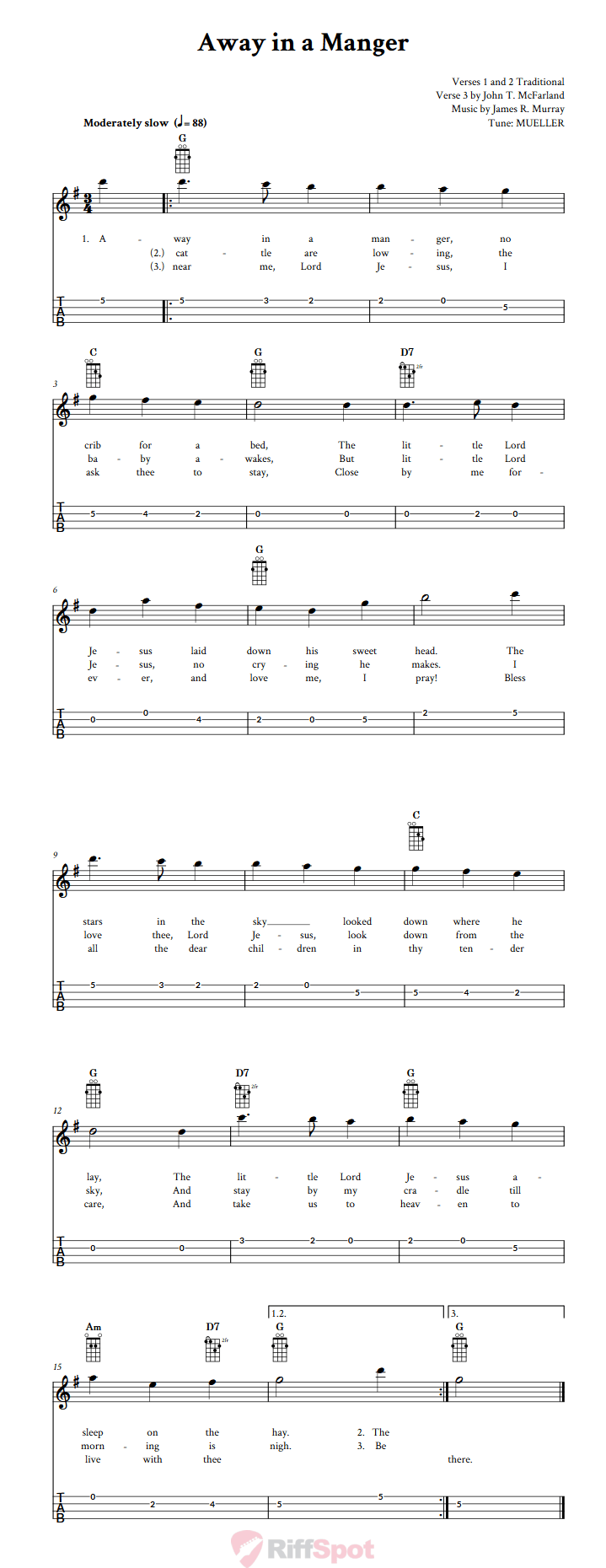 Away in a Manger  Tenor Banjo Tab