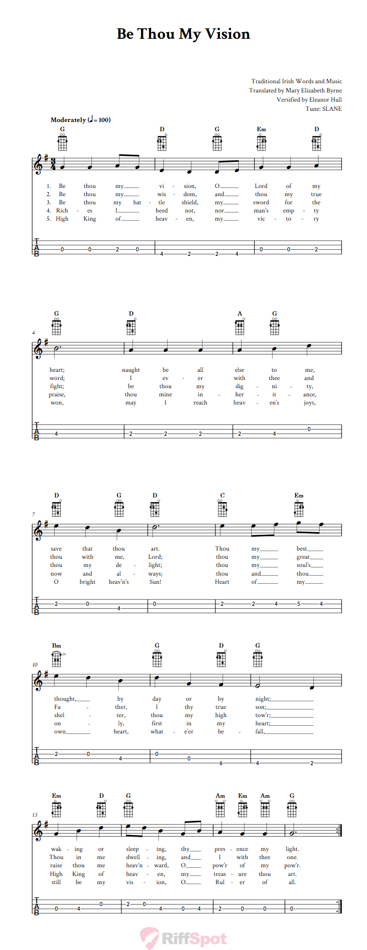 Be Thou My Vision Tenor Banjo Tab
