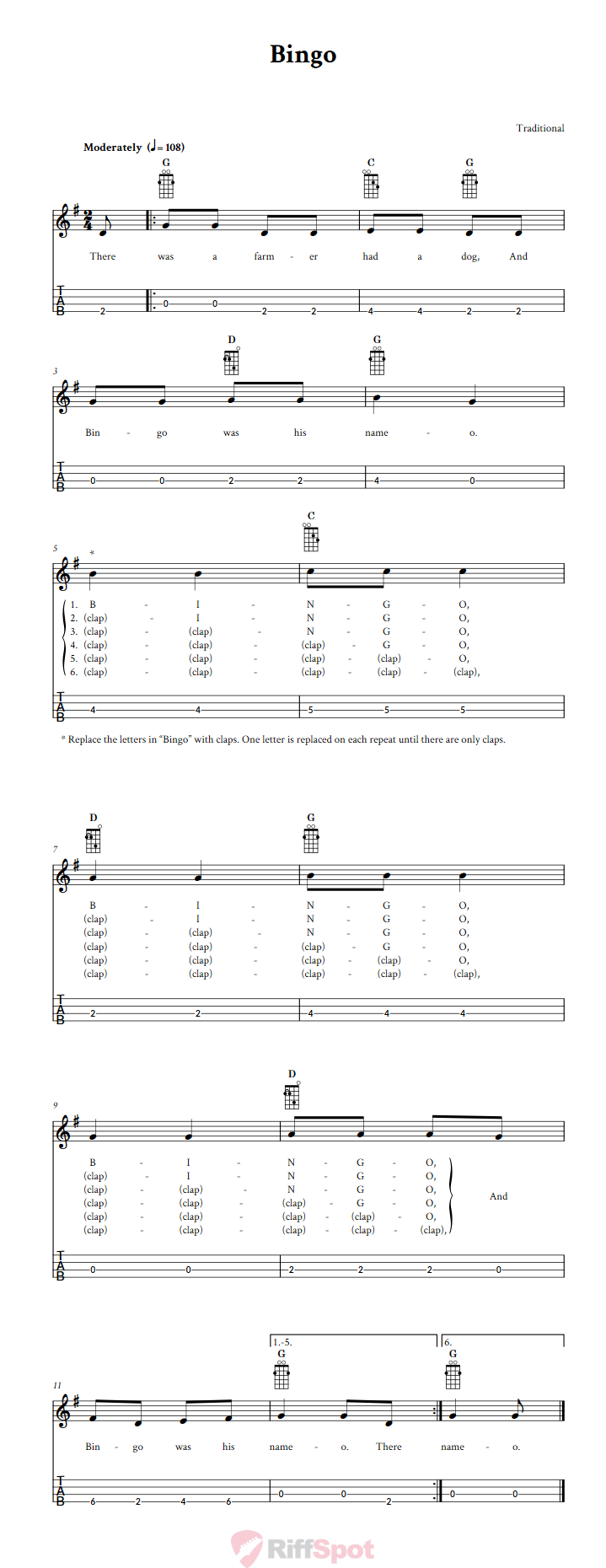 Bingo Tenor Banjo Tab