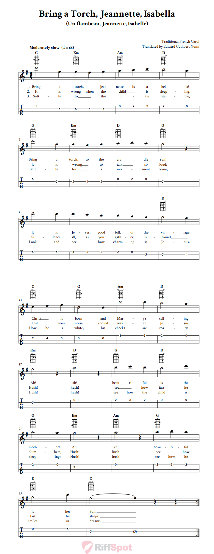 Bring a Torch, Jeannette, Isabella  Tenor Banjo Tab