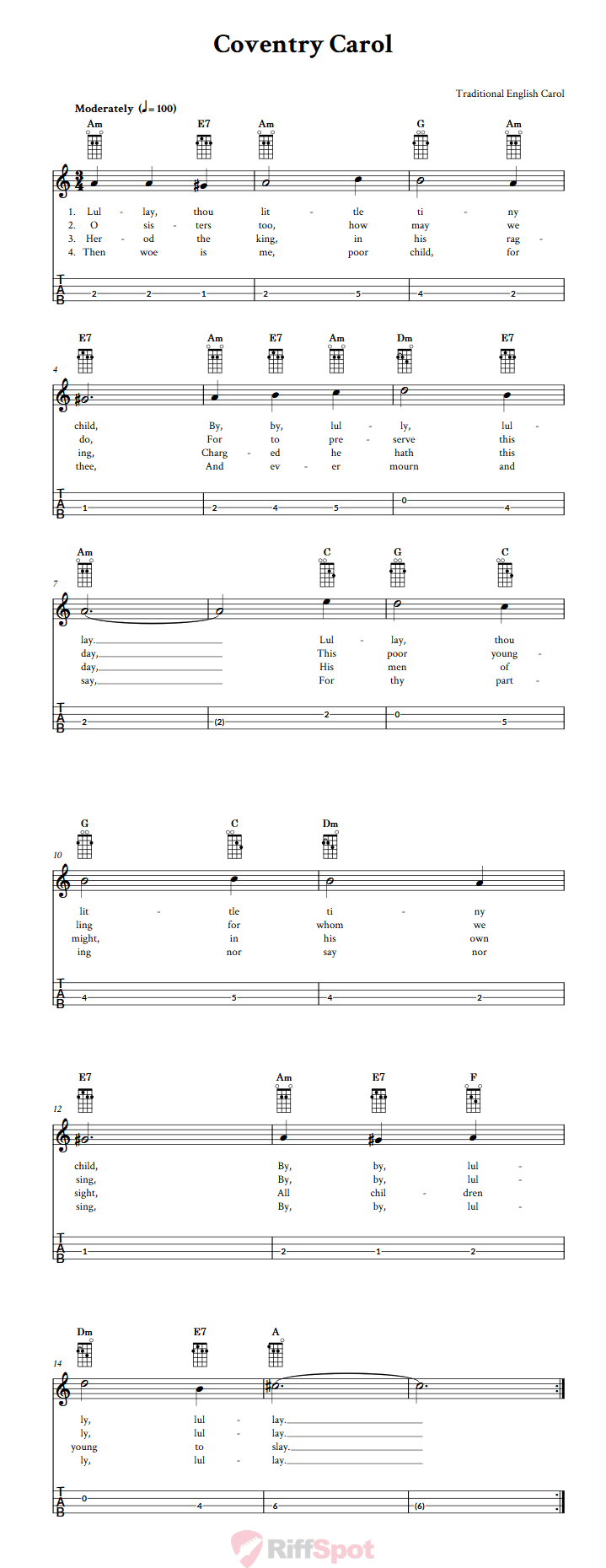 Coventry Carol  Tenor Banjo Tab