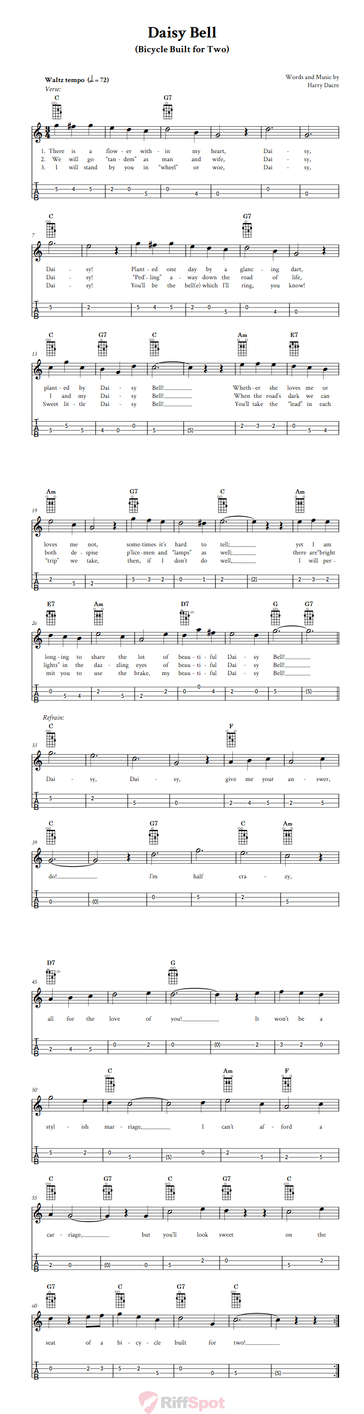 Daisy Bell Tenor Banjo Tab