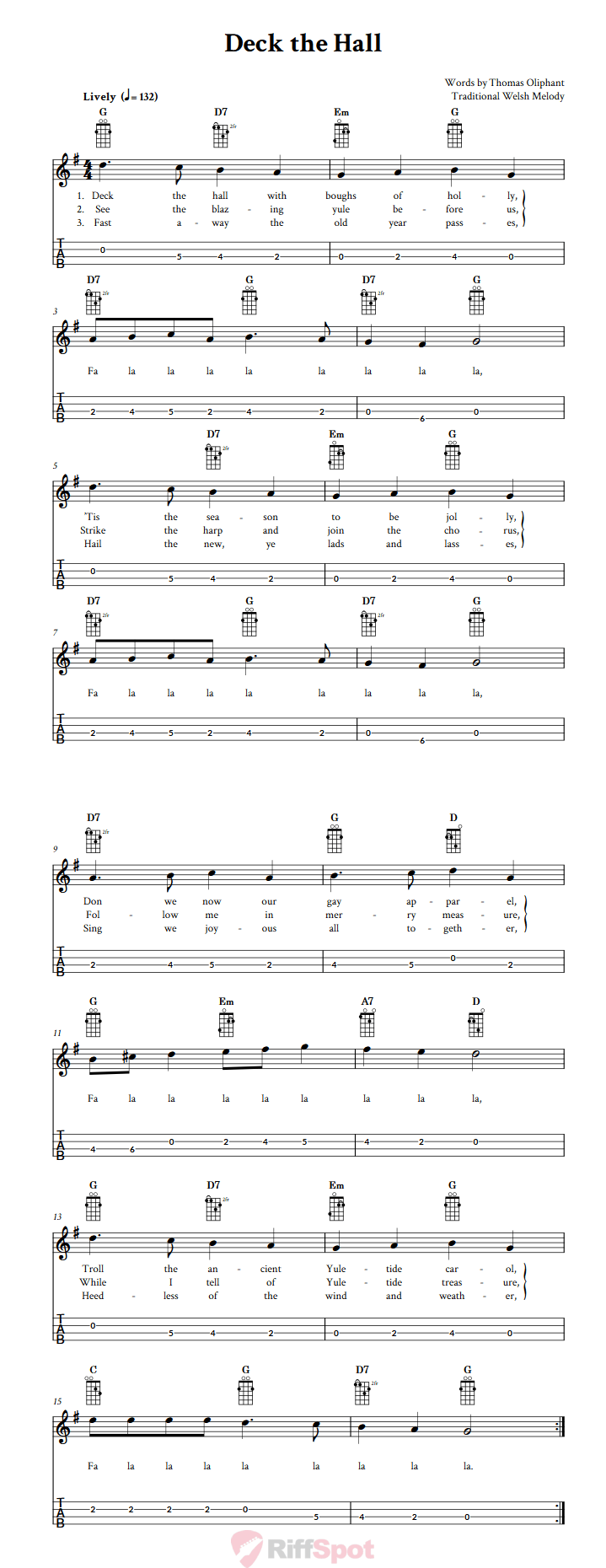 Deck the Hall  Tenor Banjo Tab