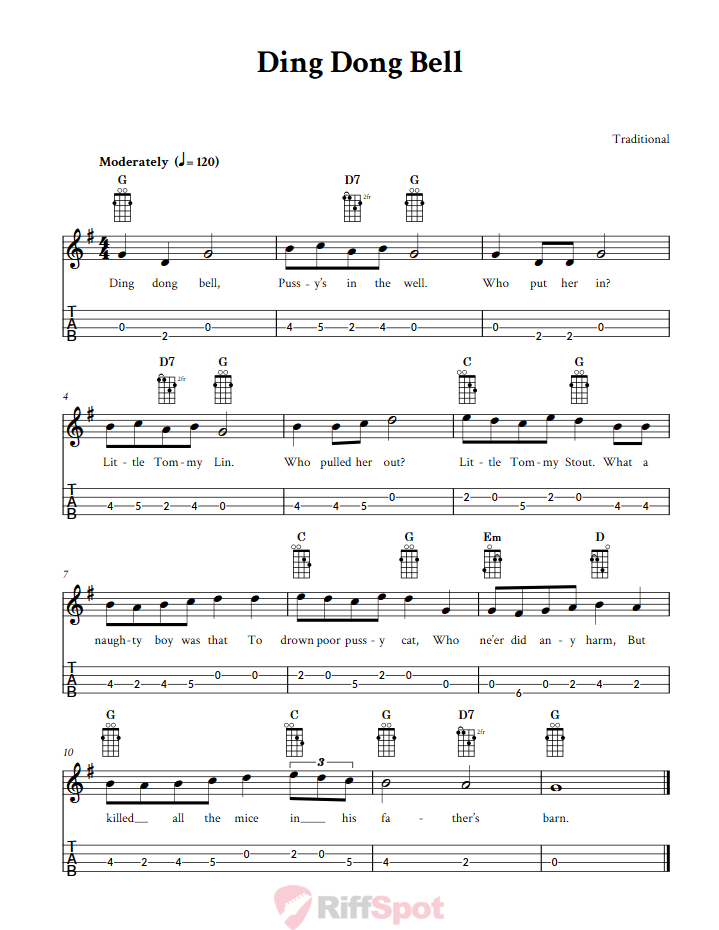 Ding Dong Bell Tenor Banjo Tab