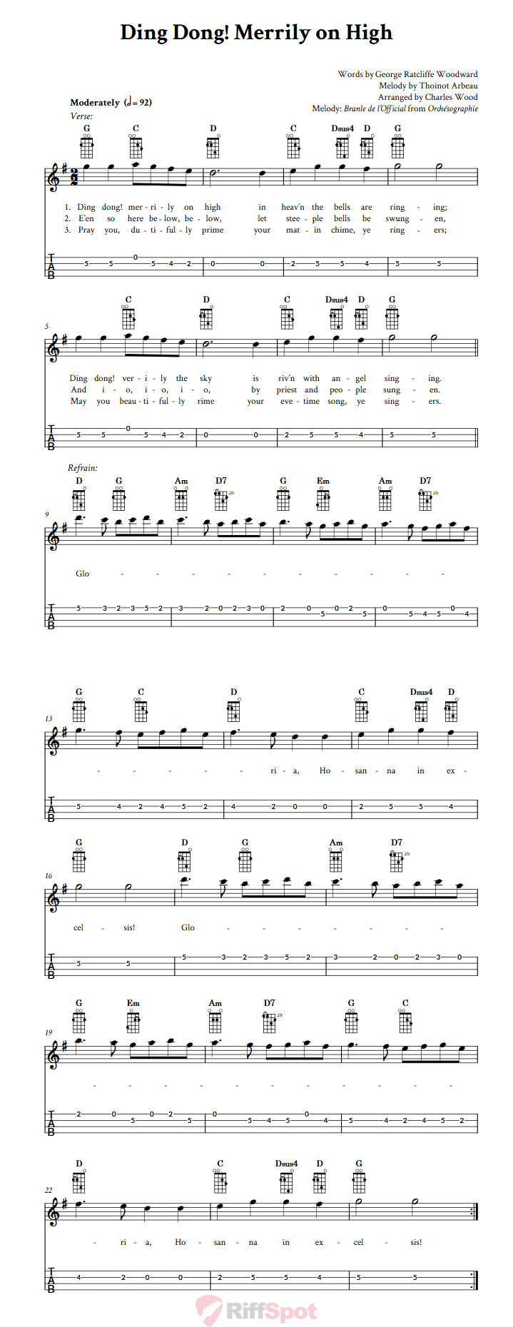 Ding Dong! Merrily on High  Tenor Banjo Tab