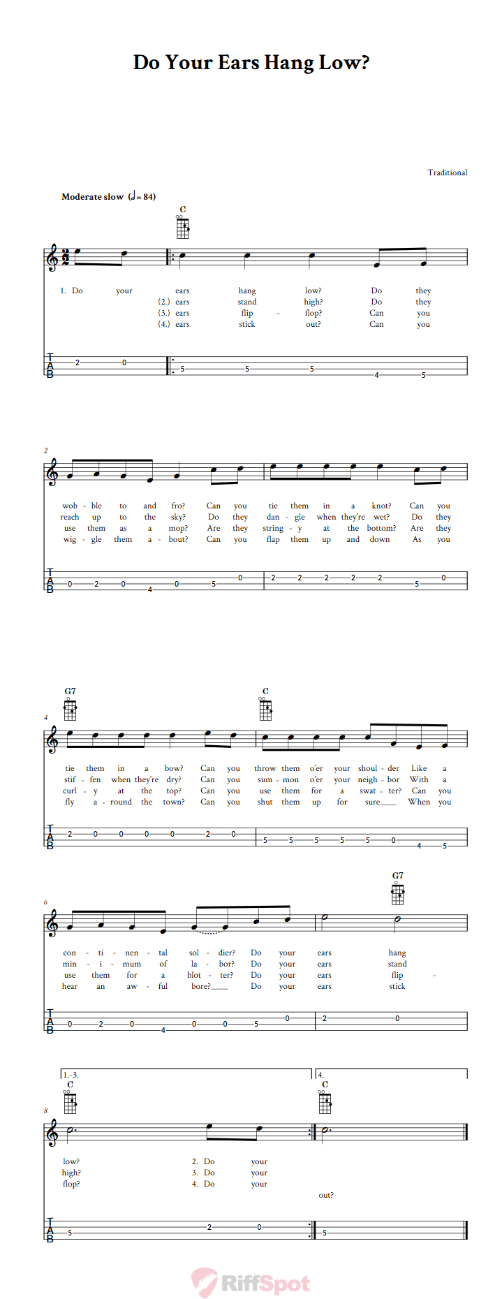 Do Your Ears Hang Low? Tenor Banjo Tab
