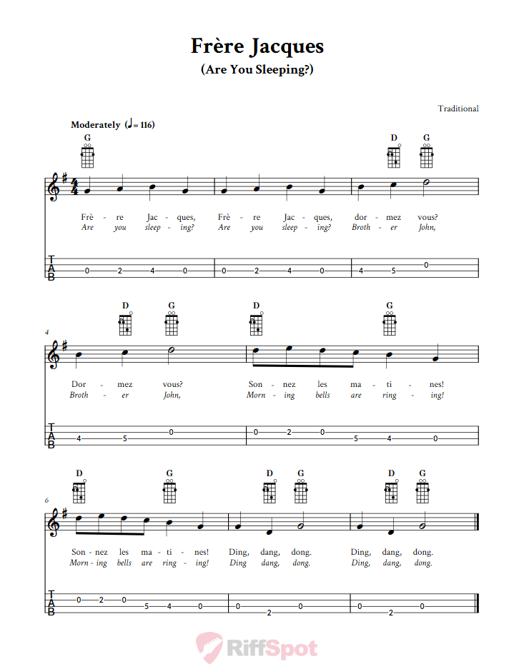 Frère Jacques Tenor Banjo Tab