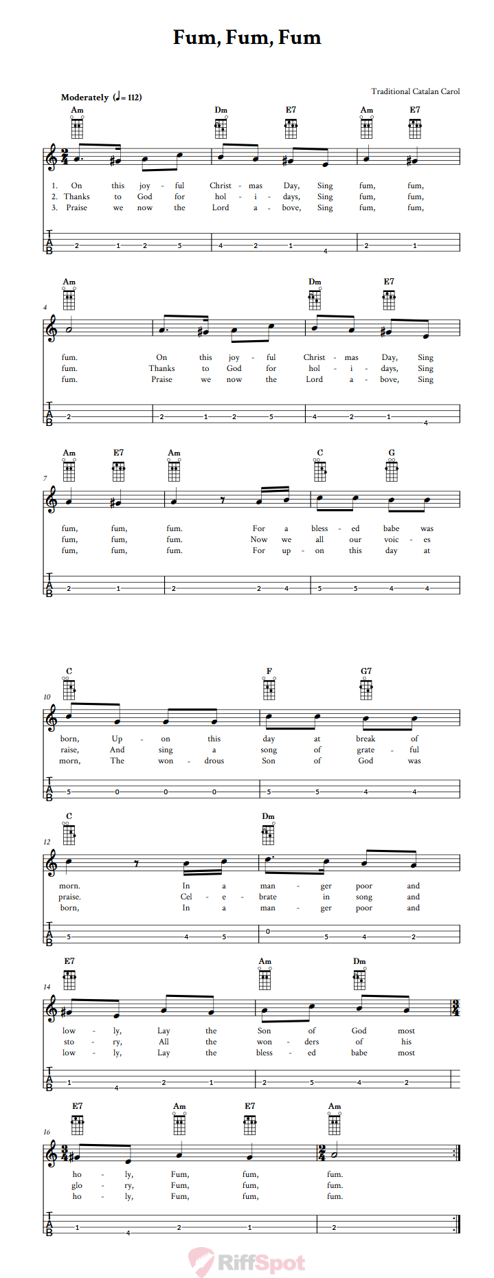 Fum, Fum, Fum  Tenor Banjo Tab
