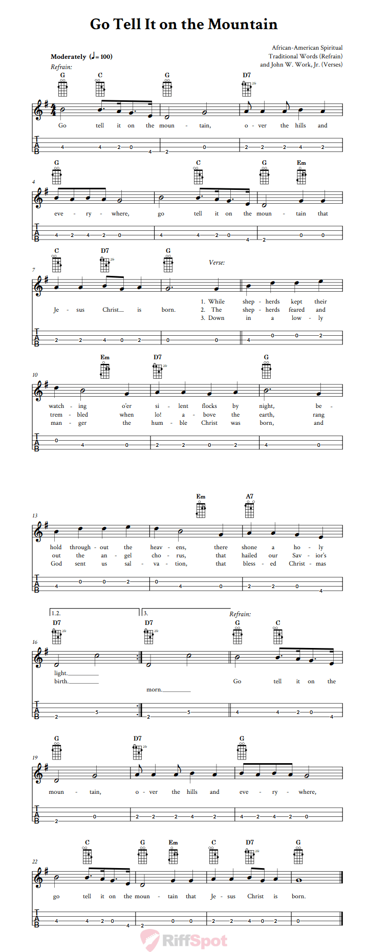 Go Tell It on the Mountain  Tenor Banjo Tab