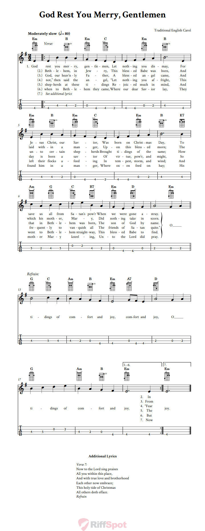 God Rest You Merry, Gentlemen  Tenor Banjo Tab