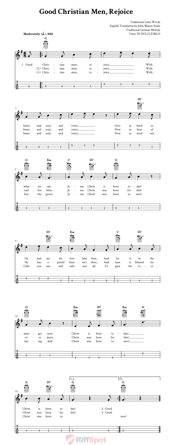 Good Christian Men Rejoice  Tenor Banjo Tab