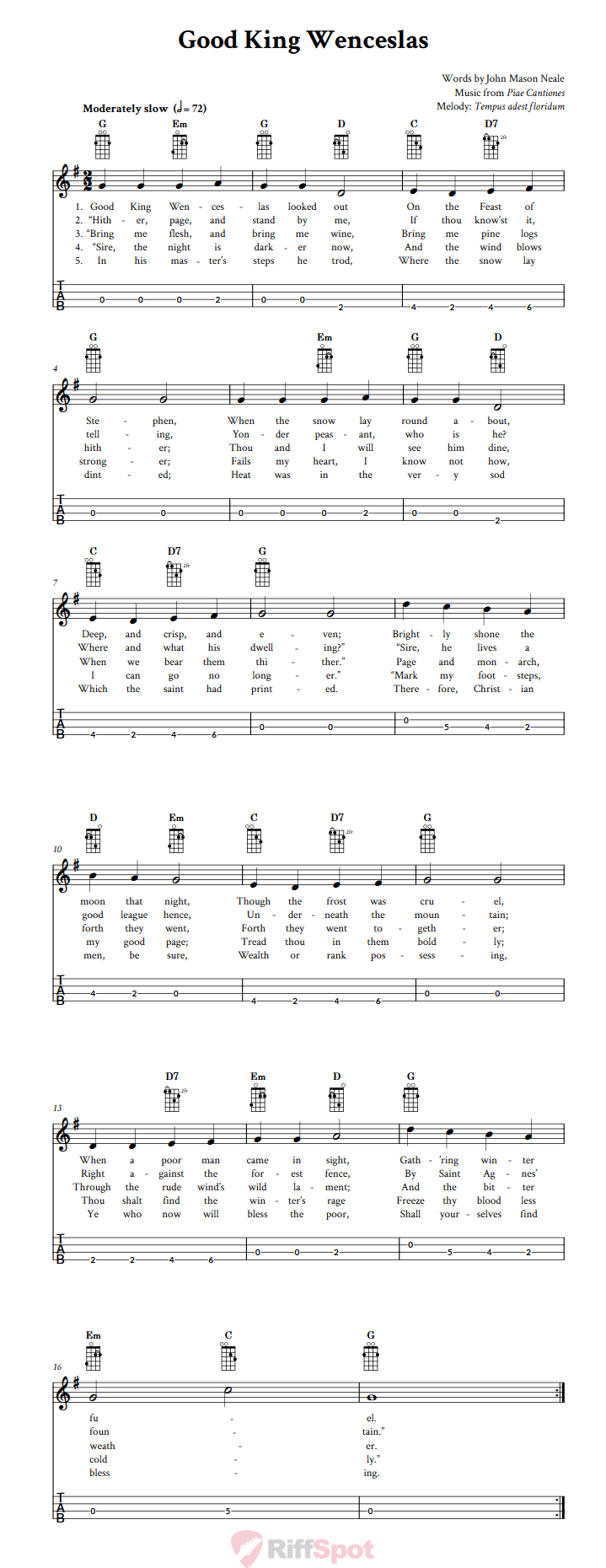 Good King Wenceslas  Tenor Banjo Tab