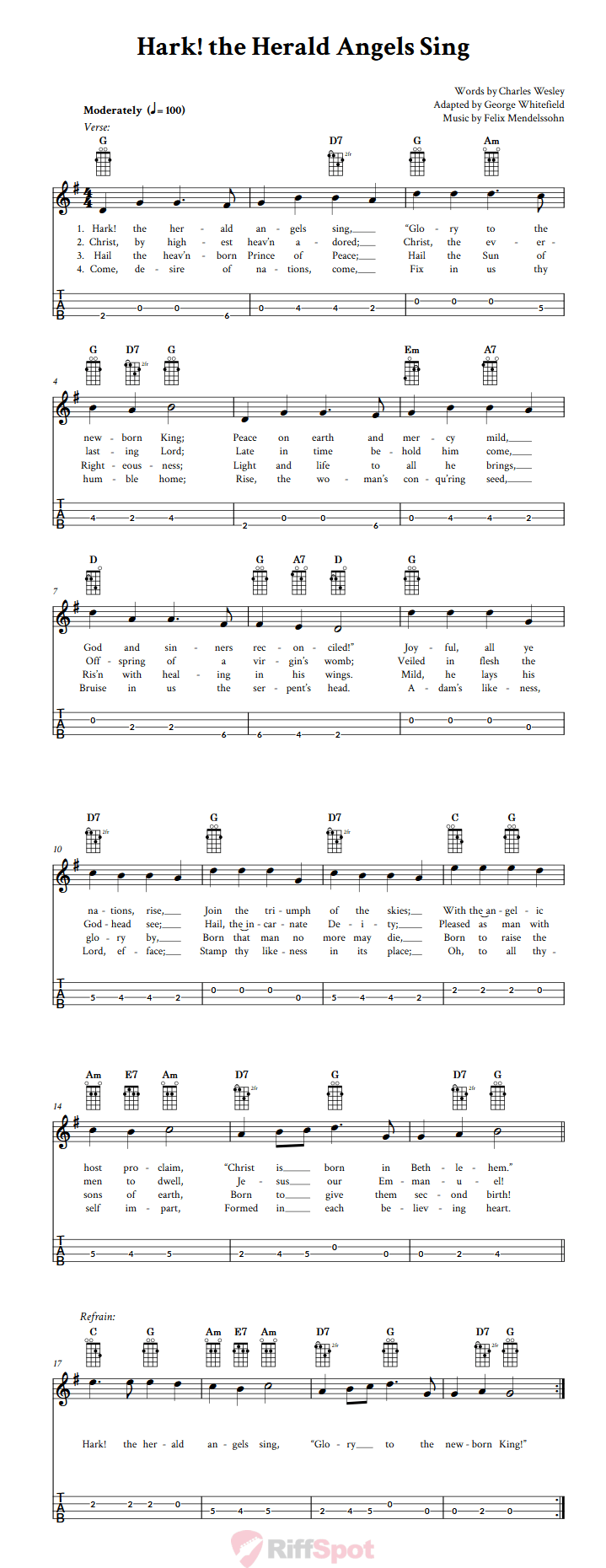 Hark! the Herald Angels Sing  Tenor Banjo Tab