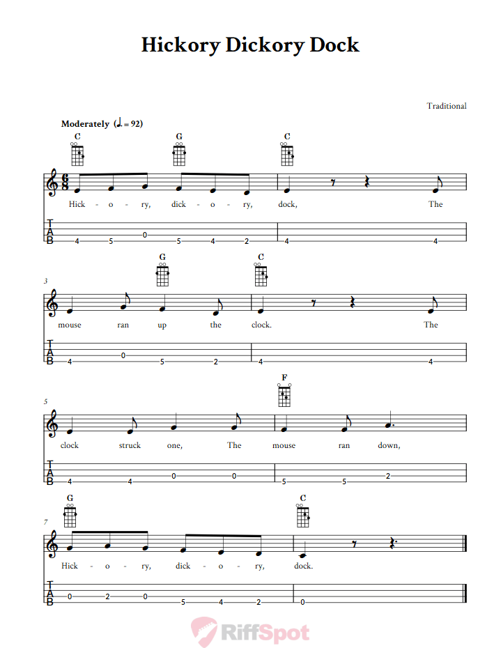 Hickory Dickory Dock Tenor Banjo Tab