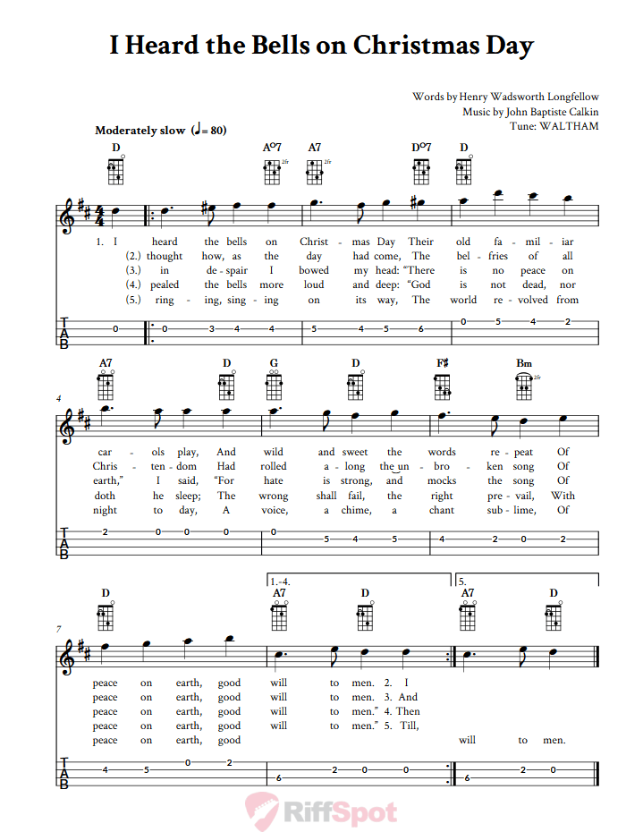 I Heard the Bells on Christmas Day  Tenor Banjo Tab