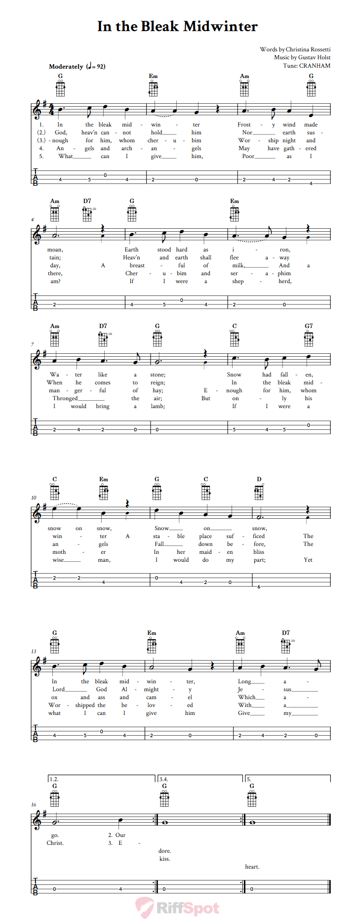 In the Bleak Midwinter  Tenor Banjo Tab