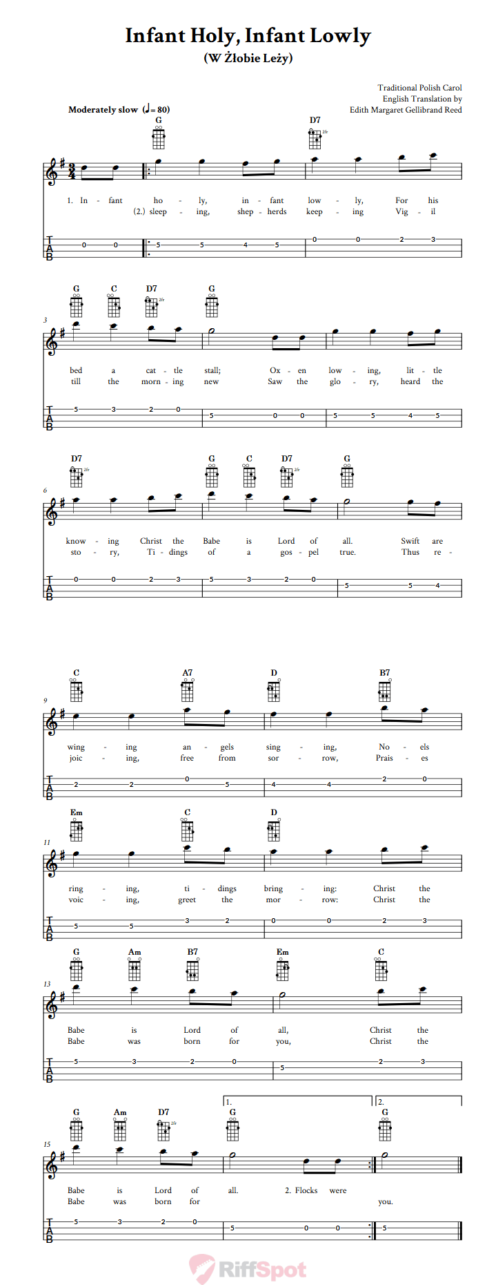 Infant Holy, Infant Lowly  Tenor Banjo Tab