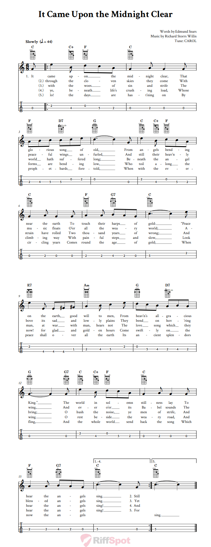 It Came Upon the Midnight Clear  Tenor Banjo Tab