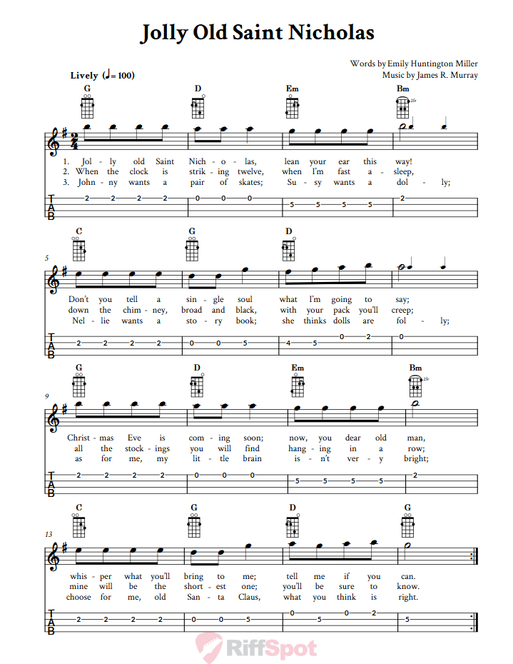 Jolly Old Saint Nicholas  Tenor Banjo Tab
