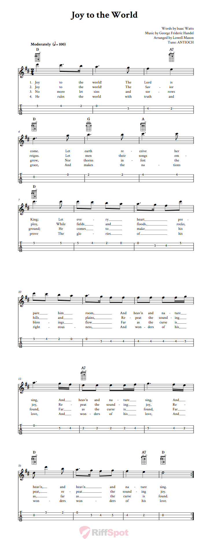 Joy to the World  Tenor Banjo Tab